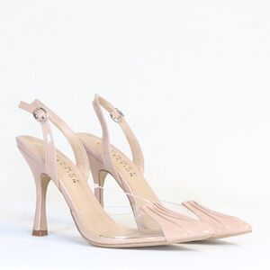 Journee Collection Ivyann Leather Vegan Leather Lucite Stilleto Pumps